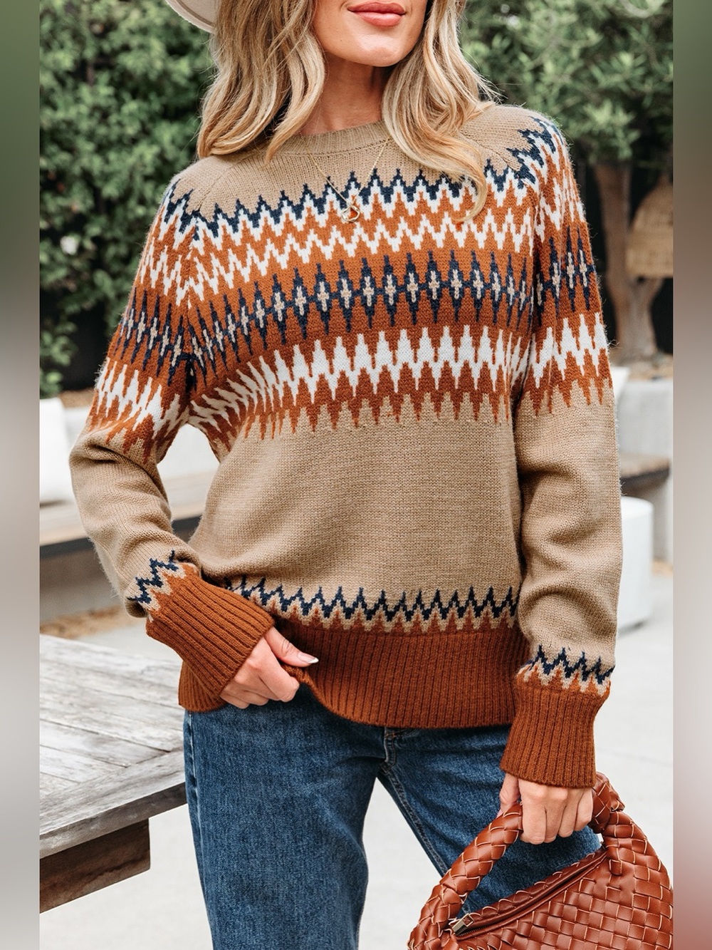 Geometric Pattern Long Sleeve Sweater